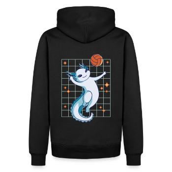 Lustiges Axolotl Basketball - Männer Premium Bio Hoodie - Schwarz - Hinten - Nico (187cm)