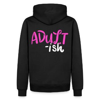 L’aventure adulte commence Citation adulte disant - Sweat à capuche Premium bio Homme - noir - Dos - Nico (187cm)