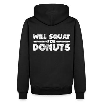 Witzige Inspiration für Donut-Kniebeugen im - Männer Premium Bio Hoodie - Schwarz - Hinten - Nico (187cm)