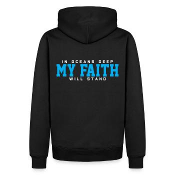 Inspirational Bible Verse Design "Faith About - Men’s Premium Organic Hoodie - black - Back - Nico (187cm)