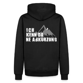 Ich kenn da ne Abkürzung - Wandern- Berge - Männer Premium Bio Hoodie - Schwarz - Hinten - Nico (187cm)