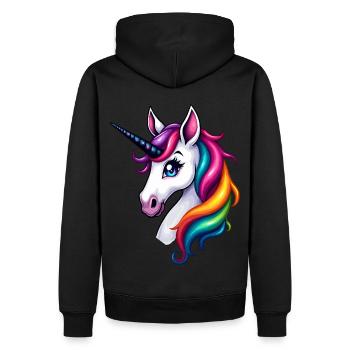 Tête de licorne aux cheveux arc-en-ciel – Fantaisie colorée - Sweat à capuche Premium bio Homme - noir - Dos - Nico (187cm)