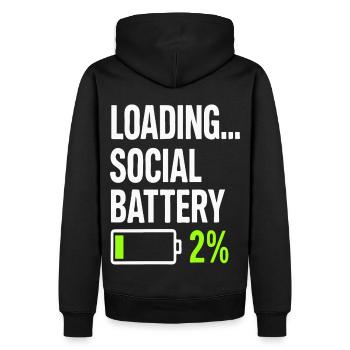 Loading Social Battery – Citation amusante à faible consommation d’énergie - Sweat à capuche Premium bio Homme - noir - Dos - Nico (187cm)