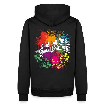 Cats Colors Music. Chats, couleurs, musique - Sweat à capuche Premium bio Homme - noir - Dos - Nico (187cm)