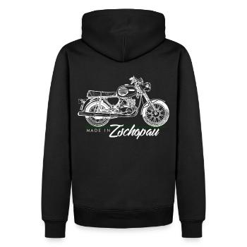 MZ - TS - 250/1 DDR- Fabriqué à Zschopau - Sweat à capuche Premium bio Homme - noir - Dos - Nico (187cm)
