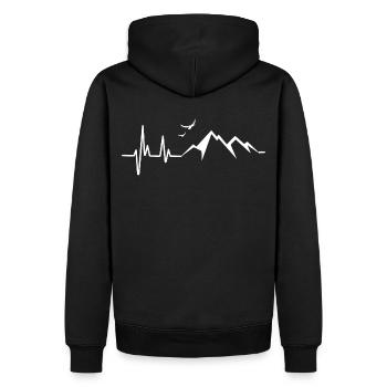 Heartbeat - Berge - Wandern - EKG - Männer Premium Bio Hoodie - Schwarz - Hinten - Nico (187cm)