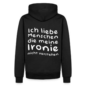 Ich liebe Menschen die meine Ironie nicht verstehn - Männer Premium Bio Hoodie - Schwarz - Hinten - Nico (187cm)