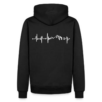 Heartbeat - Berge - Wandern - EKG - Männer Premium Bio Hoodie - Schwarz - Hinten - Nico (187cm)