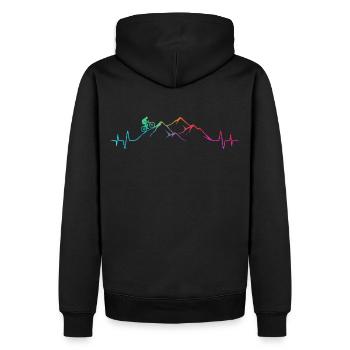 Mountainbiker auf dem Berg - MTB - Männer Premium Bio Hoodie - Schwarz - Hinten - Nico (187cm)