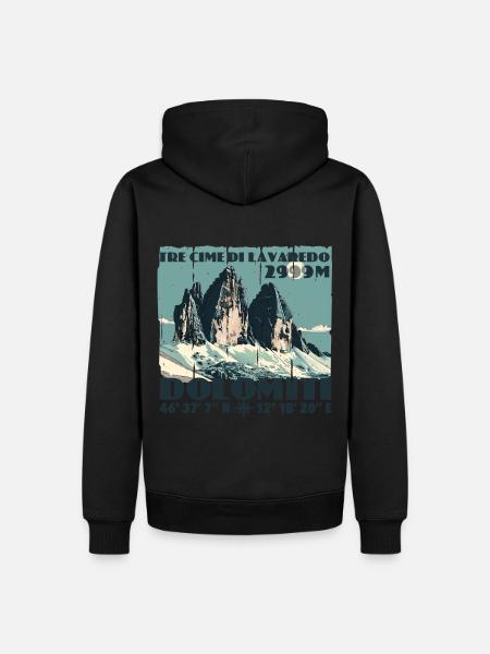 Te Cime Lavaredo Dolomiti Tre Cime Dolomiti - Felpa con cappuccio ecologica premium da uomo - nero