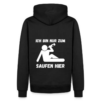 ICH BIN NUR ZUM SAUFEN HIER - Männer Premium Bio Hoodie - Schwarz - Hinten - Nico (187cm)