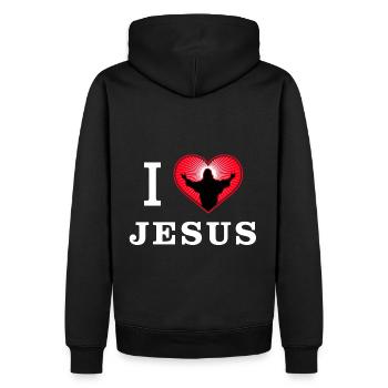 Ich liebe Jesus Christus - Männer Premium Bio Hoodie - Schwarz - Hinten - Nico (187cm)