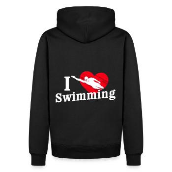 J’aime nager - Sweat à capuche Premium bio Homme - noir - Dos - Nico (187cm)