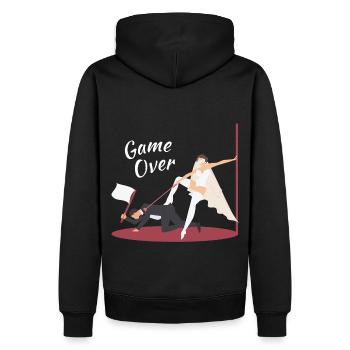 JGA Married - Game Over Bride - Bachelor - Männer Premium Bio Hoodie - Schwarz - Hinten - Nico (187cm)
