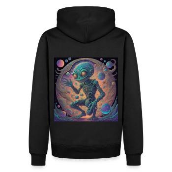 Der faszinierende Alien im bunten Kosmos - Männer Premium Bio Hoodie - Schwarz - Hinten - Nico (187cm)