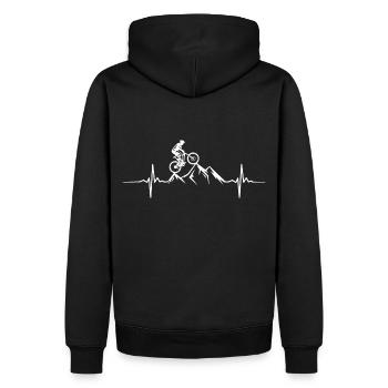 MTB Heartbeat - Mountainbiker - Männer Premium Bio Hoodie - Schwarz - Hinten - Nico (187cm)
