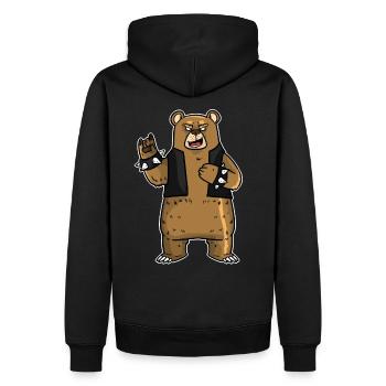 ROCKBEAR - rockender Bär mit Lederweste - Männer Premium Bio Hoodie - Schwarz - Hinten - Nico (187cm)