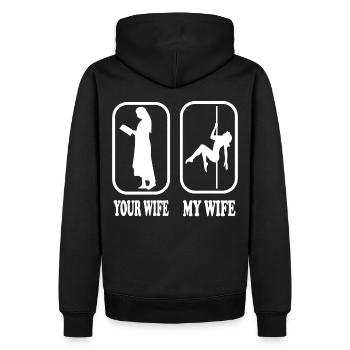 Your Wife my Wife Nonne Pole Dance - Männer Premium Bio Hoodie - Schwarz - Hinten - Nico (187cm)