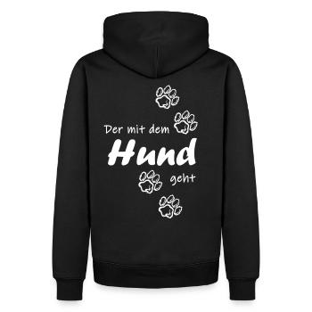 Der mit dem Hund geht - Männer Premium Bio Hoodie - Schwarz - Hinten - Nico (187cm)
