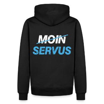 Bayern Bayer Servus Bayernfan - Männer Premium Bio Hoodie - Schwarz - Hinten - Nico (187cm)