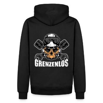 Grenzganger Grenzenlos Motorradfahrer Geschenk - Männer Premium Bio Hoodie - Schwarz - Hinten - Nico (187cm)