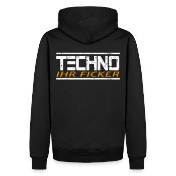 Techno Ihr Ficker - Männer Premium Bio Hoodie - Schwarz - Hinten - Nico (187cm)
