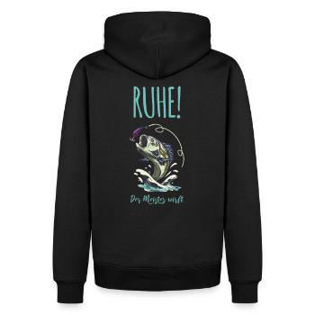 Ruhe! Der Meister wirft. Angeln Fischen Angler - Männer Premium Bio Hoodie - Schwarz - Hinten - Nico (187cm)