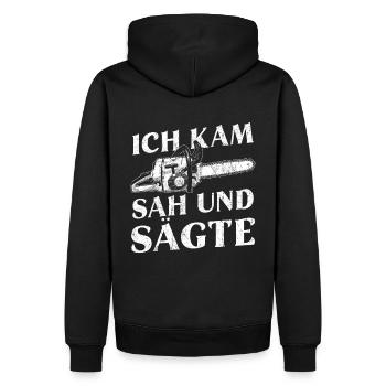 Ich kam sah und sägte - Männer Premium Bio Hoodie - Schwarz - Hinten - Nico (187cm)