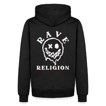 Raver religion - Men’s Premium Organic Hoodie - black - Back - Nico (187cm)