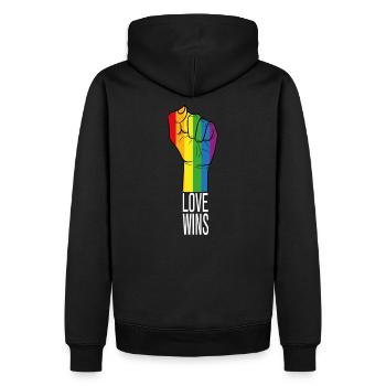 Love wins - Men’s Premium Organic Hoodie - black - Back - Nico (187cm)