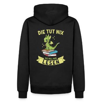Die tut nix, die will nur lesen - Book Dragon - Männer Premium Bio Hoodie - Schwarz - Hinten - Nico (187cm)