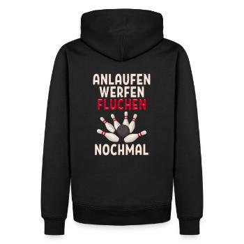 anlaufen werfen fluchen nochmal lustiges Bowling - Männer Premium Bio Hoodie - Schwarz - Hinten - Nico (187cm)