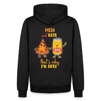 Pizza et bière c'est pourquoi je suis ici - Sweat à capuche Premium bio Homme - noir - Dos - Nico (187cm)