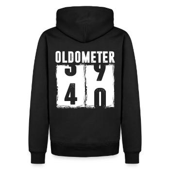 Oldometer 39 - 40 - Men’s Premium Organic Hoodie - black - Back - Nico (187cm)