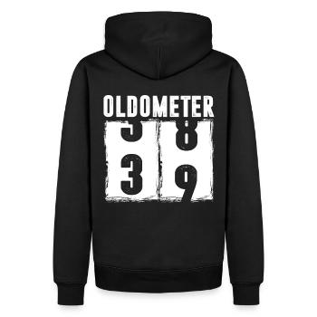 Oldometer 38 - 39 - Men’s Premium Organic Hoodie - black - Back - Nico (187cm)