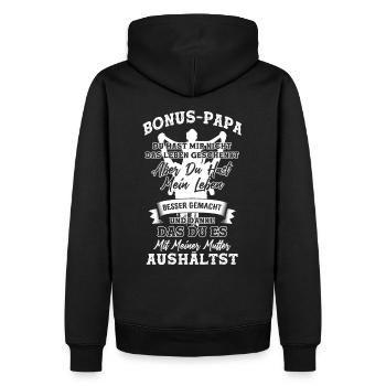 Bonus Papa Sprüche - Männer Premium Bio Hoodie - Schwarz - Hinten - Nico (187cm)