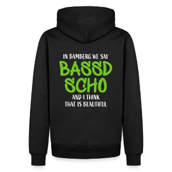 fränkisch fränggisch Dialekt Bassd scho Bamberg - Männer Premium Bio Hoodie - Schwarz - Hinten - Nico (187cm)