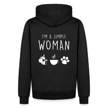 Vin je suis une femme simple - Sweat à capuche Premium bio Homme - noir - Dos - Nico (187cm)