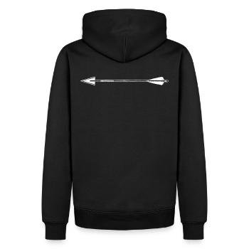 Pfeil - Männer Premium Bio Hoodie - Schwarz - Hinten - Nico (187cm)