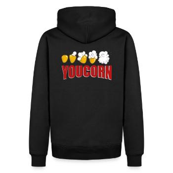 Popcorn Spruch - Männer Premium Bio Hoodie - Schwarz - Hinten - Nico (187cm)