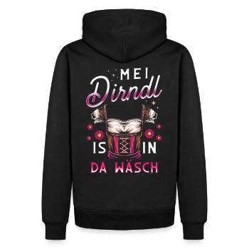 Mei Dirdnl is in da wäsch - Männer Premium Bio Hoodie - Schwarz - Hinten - Nico (187cm)