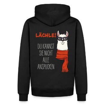 Alpaka - Lächle! du kannst sie nicht alle töten - Männer Premium Bio Hoodie - Schwarz - Hinten - Nico (187cm)