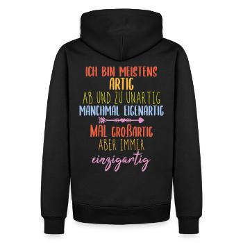Einzigartig Spruch - Männer Premium Bio Hoodie - Schwarz - Hinten - Nico (187cm)