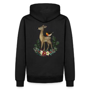 Motif de la forêt de cerfs - Sweat à capuche Premium bio Homme - noir - Dos - Nico (187cm)