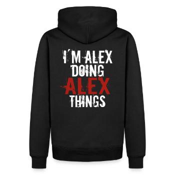 Im Alex doing Alex things - Männer Premium Bio Hoodie - Schwarz - Hinten - Nico (187cm)