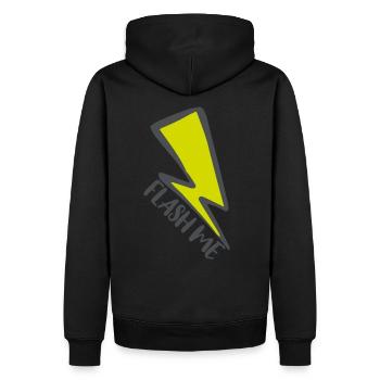 Blitz Spruch - Männer Premium Bio Hoodie - Schwarz - Hinten - Nico (187cm)