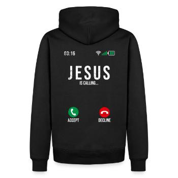 Jésus appelle - Sweat à capuche Premium bio Homme - noir - Dos - Nico (187cm)