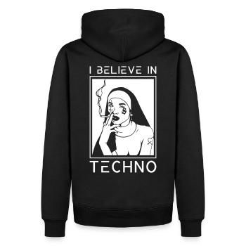 Raver religion techno religion religieuse - Sweat à capuche Premium bio Homme - noir - Dos - Nico (187cm)