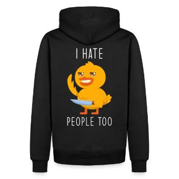 Ente mit Messer Ich hasse Menschen - Männer Premium Bio Hoodie - Schwarz - Hinten - Nico (187cm)