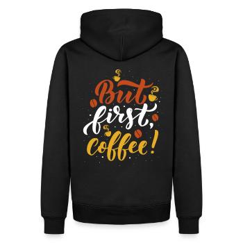 But first Coffee - Männer Premium Bio Hoodie - Schwarz - Hinten - Nico (187cm)